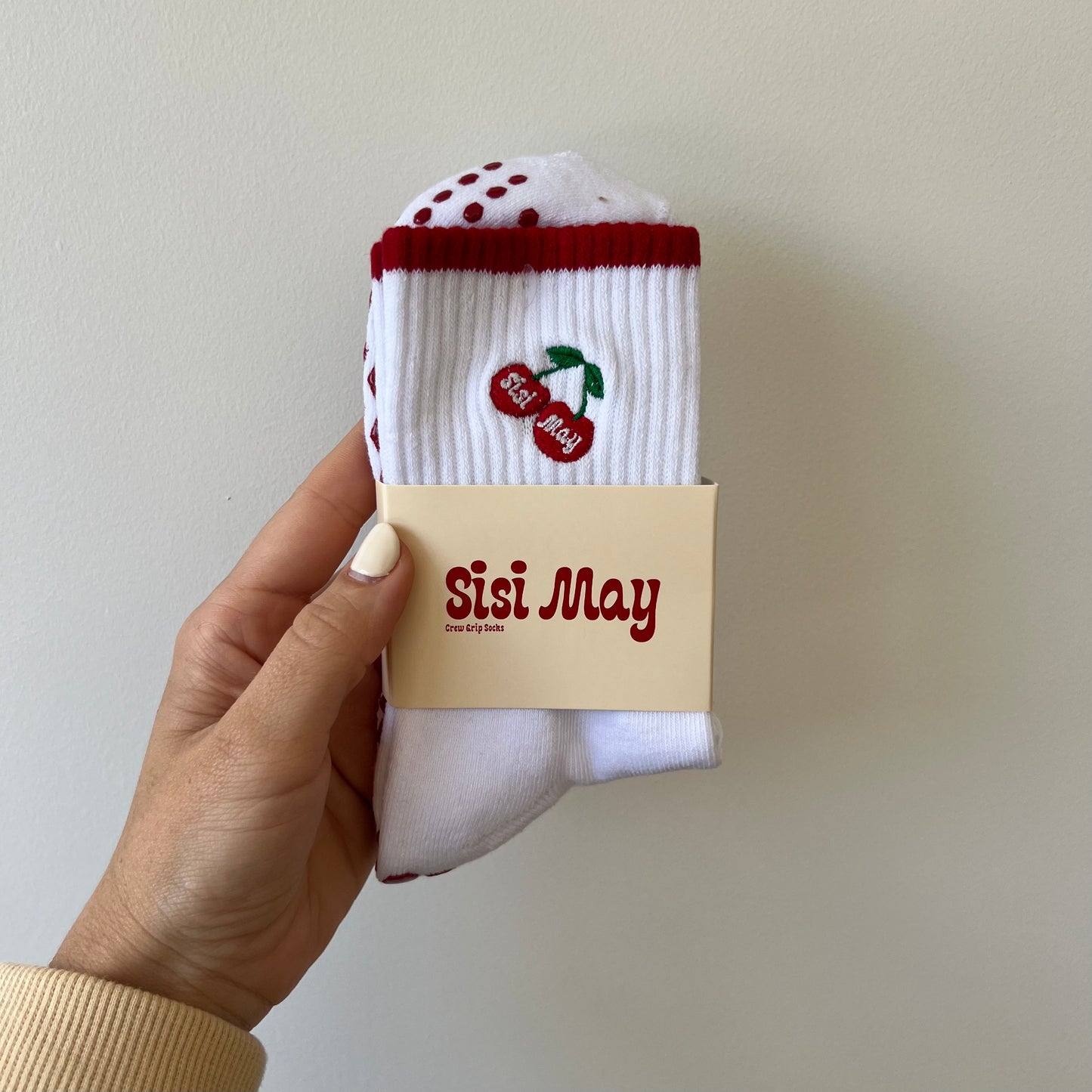 Cherry Crew Grip Socks