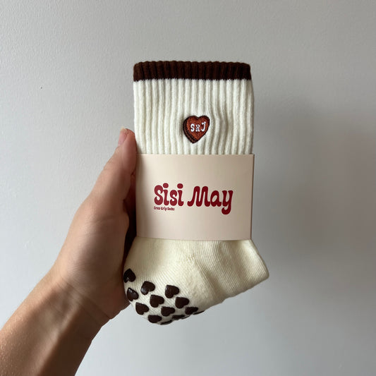 Brown Heart Crew Grip Socks