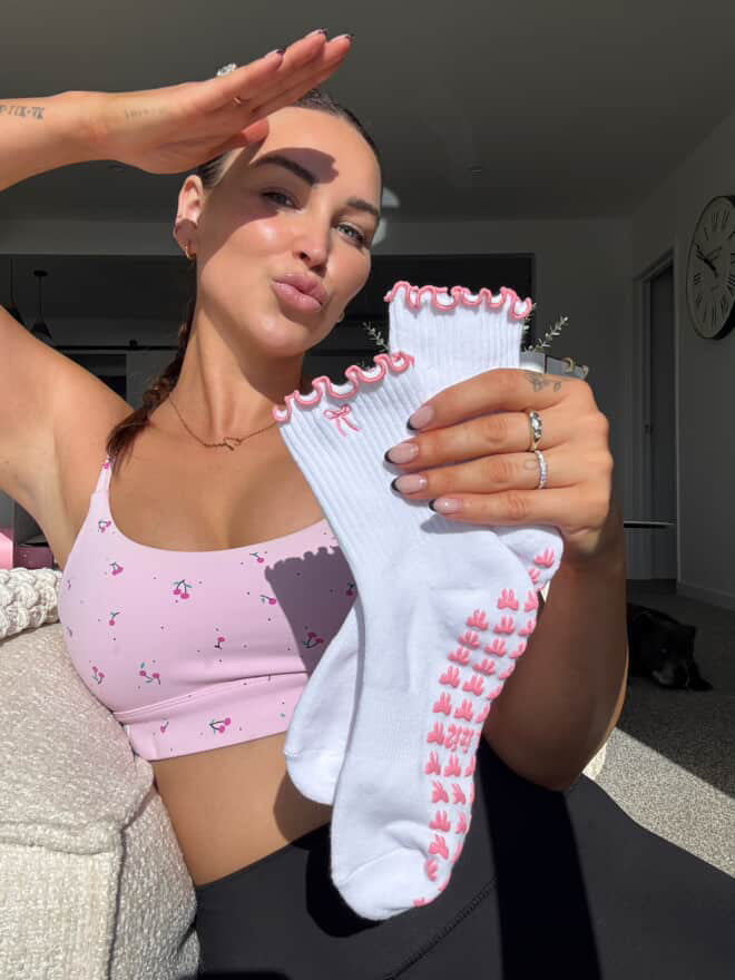 Pink Bow Crew Grip Socks